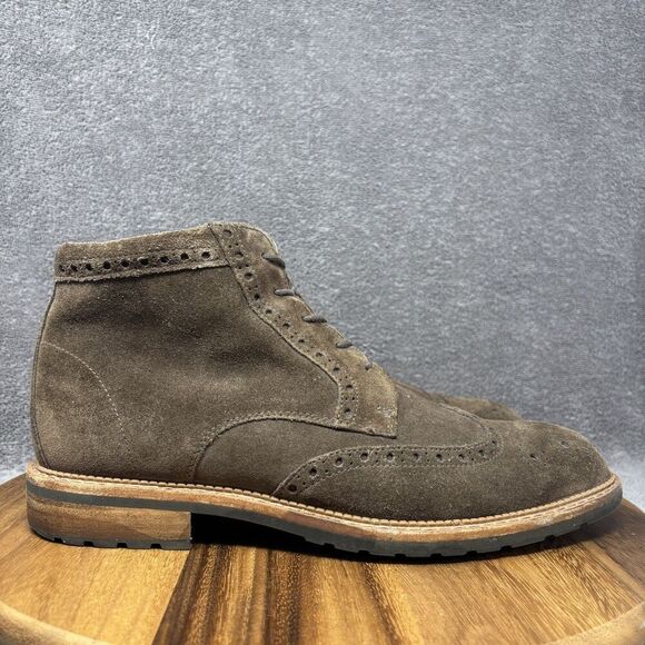 ECCO Vitrus Wing Tip Boot Brown Suede Leather Men's 11 WIDE Lace Up Dress Shoe - Picture 1 of 10